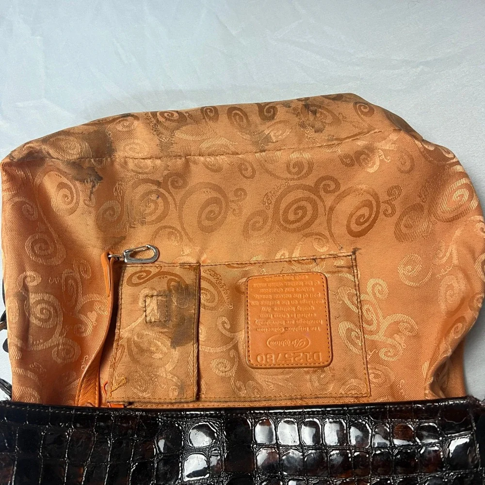 Brighton Croc Cher Embossed Shoulder Bag Brown Faux Leather Silver‎ Detail Hobo